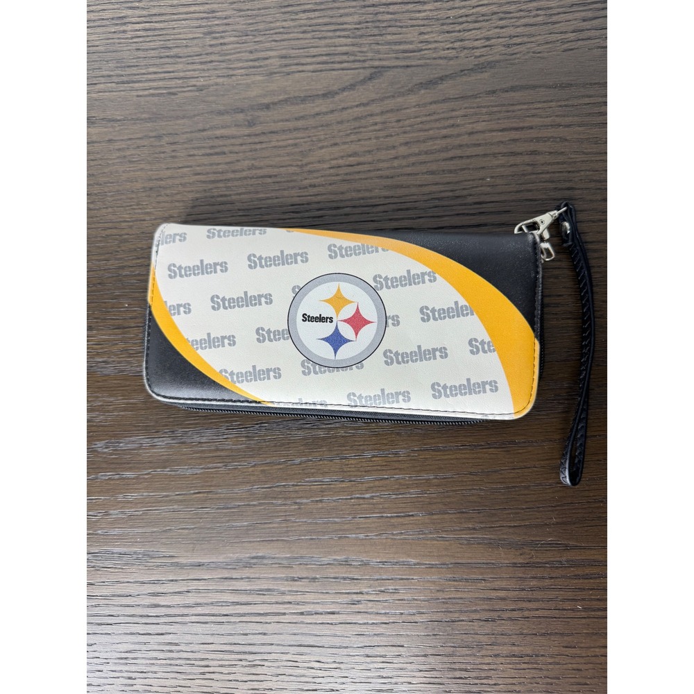 Pittsburgh Steelers Zip Around Wristlet Wallet Black Gold NFL Fan Gear